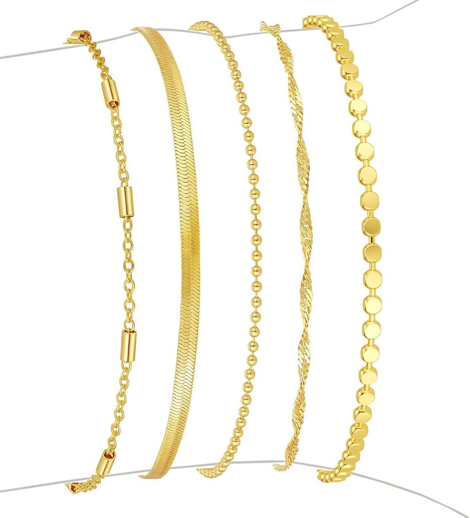 Waterproof Gold Bracelets Women 14K Gold Plated Stackable Bracelet Stack Set Paperclip Chain Snake Link Layered Jewelry Gifts