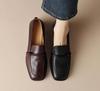 Fashion Classic loafers for women, genuine leather square toe slip-on, vintage women's casual comfort shoes, handmade, size 40