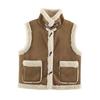 Womens Faux Suede Sherpa-Lined Stand Collar Biker Vest Sleeveless Streetwear 2026