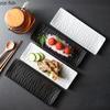 Assiette longue en céramique à texture relief de couleur unie, assiette à sushi, assiette à dessert, assiette à oiseaux rôtis, nourriture moléculaire, vaisselle créative