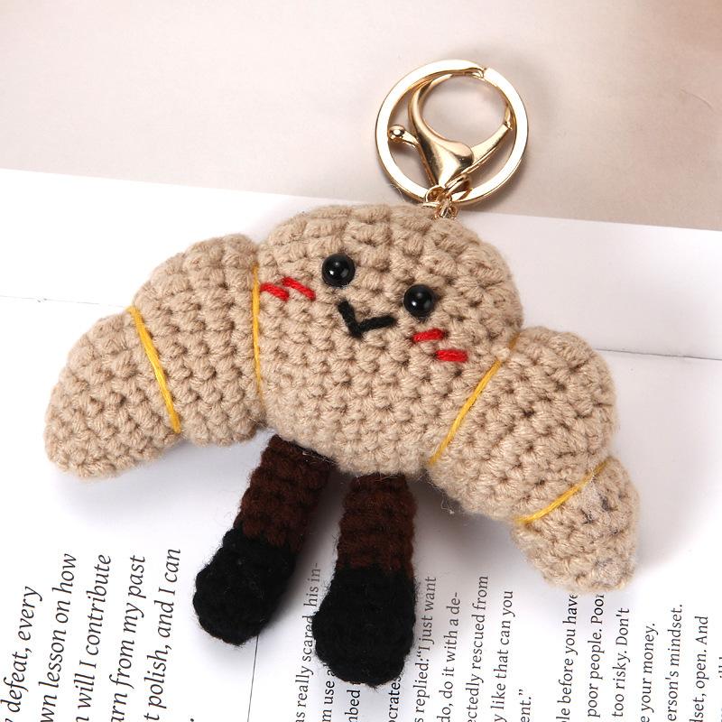 Funny Bread Doll Series Crochet Keychain Handmaking Crochet Hamburger Keyrings Creative Knitted Doll Gifts Knitting Keyrings