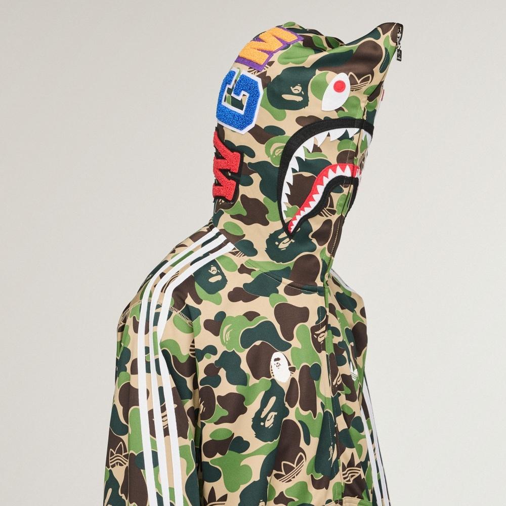 adidas X Bape Shark Track Hoodie Jacket Asia Sizing 'Crew Green' Men's KF4916