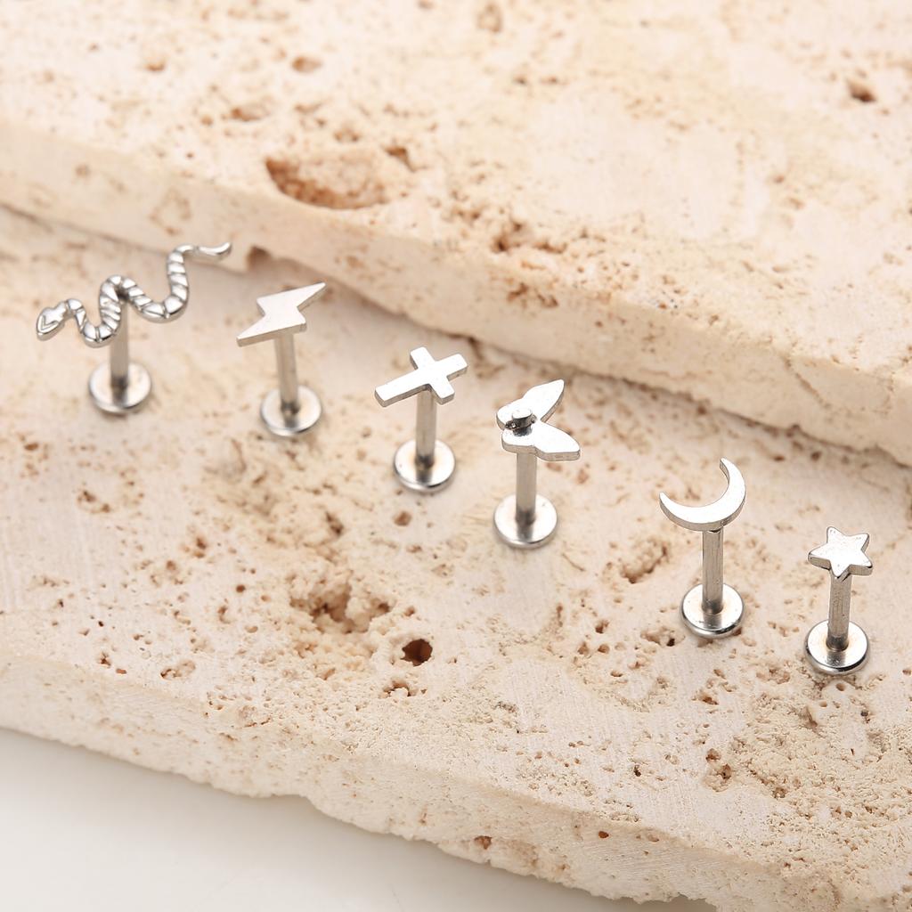 VOJO 16G Flat Back Tiny Stud Earrings Internally Threaded Tragus Helix Cartilage Piercing Zircon for Women