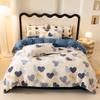 Cute Cartoon Strawberry Printed Duvet Cover Coral Fleece Autumn Winter Bed 4 Piece Set Wear Resistant Machine Washable Bedding