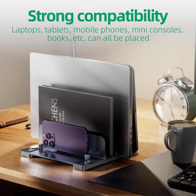 MultiDevice Management Vertical Laptop Stand Adjustable Vertical Laptop and Tablet Stand, Secure Storage for Desks
