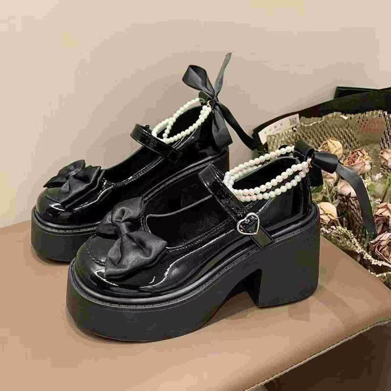 

Mary s Shoes 2025 Summer New Style Princess Thick Heeled Lolita Shoes With Dress Bow Beading Small Leather Shoes For Women 35