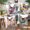 Home Decor Colorful Butterflies With Floral Watercolor Design Pattern Cushion Cover Suitable For Sofa Bedroom Car Pillow Cover