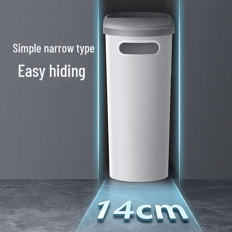 Slim Trash Can with Lid Press Type Narrow Gap Waste Bin for Bathroom Kitchen Living Room Bedroom Space Saving