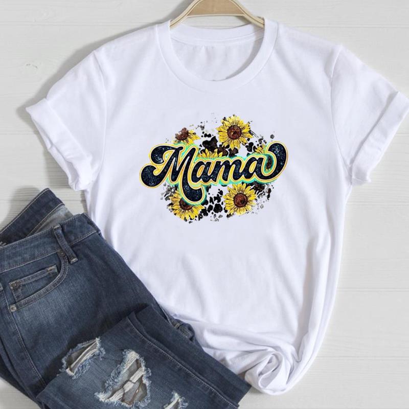 (European Size)90s Fashion Women Print Lady Female Tee Top Leopard Mom Mama Mother Love T Shirt Clothing Casual Short Sleeve Graphic T-shirt