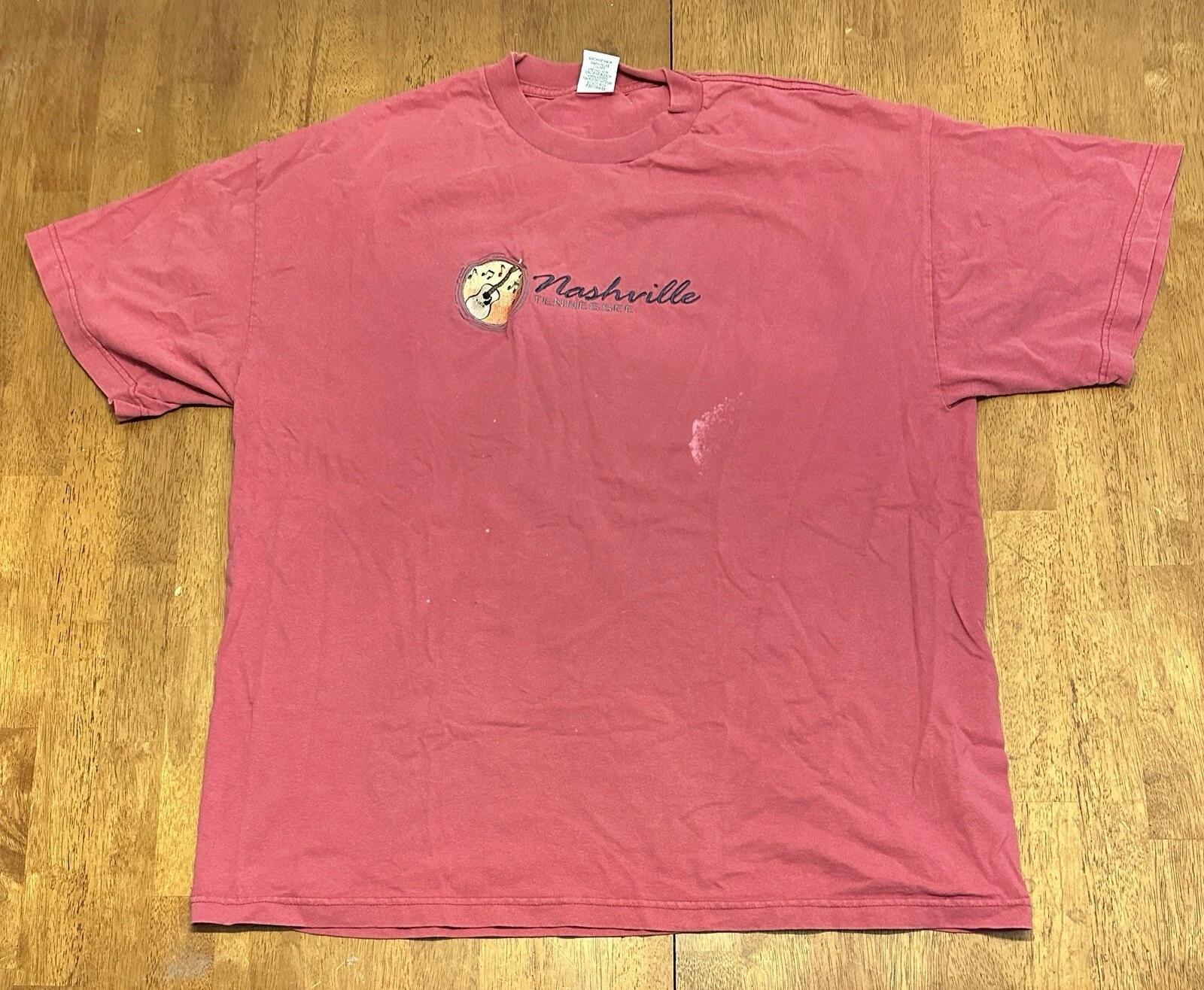 Vintage 90s Nashville Tennessee T Shirt 2XL Embroidered Guitar Music City M