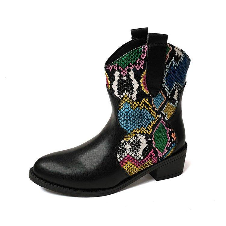 Fashion Women's Short Boots, Chunky Heels, Designer Python Print, Fashion and Ankle Boots