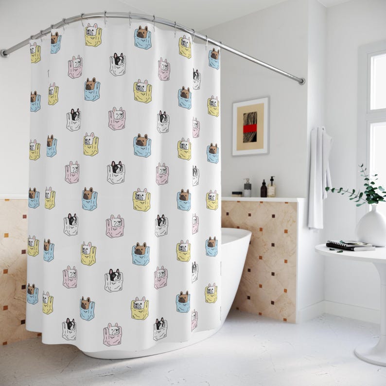 

Cute Dog In Bag Shower Curtain - Funny Doggy Pattern, Great Gift For Animal Lovers W60H190(CM)-1 Pcs