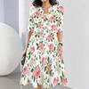 Women Plus Size Two Piece Set Round Neck Sleeveless Flared Dress Mid Sleeve Cropped Cardigan Blue White Floral Printed