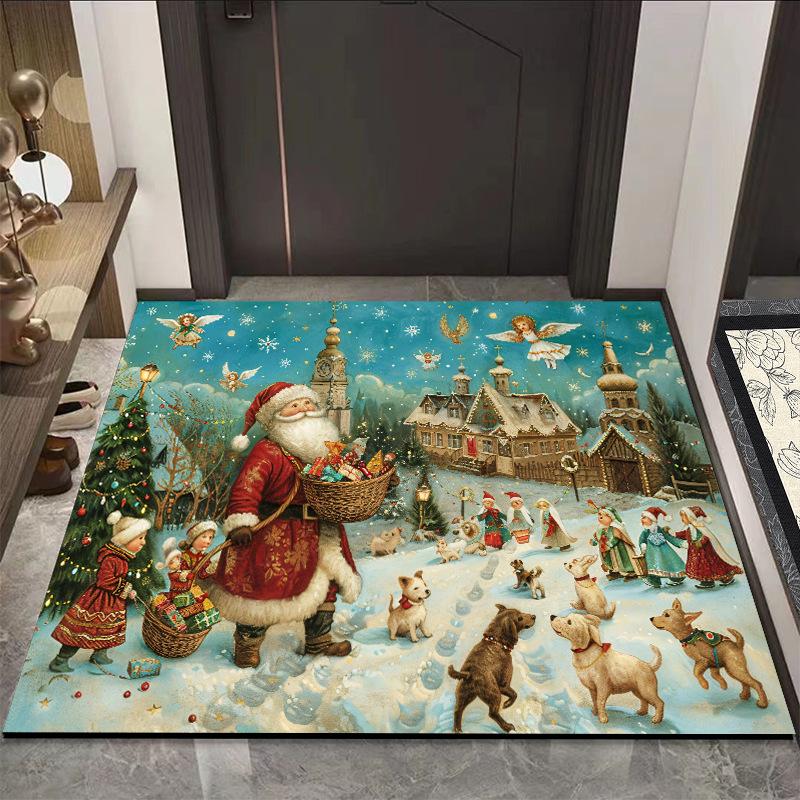 Entry Door Mat Advanced Sense Cartoon Santa Claus Entry Door Mat Non-slip Household Absorbent Quick Drying Mat