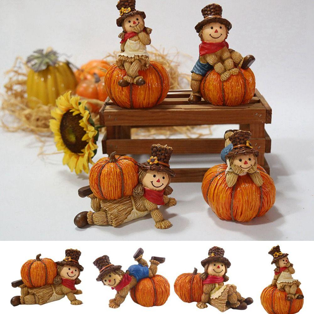 Boys And Girls Pumpkin Scarecrow Ornaments Lovely Pumpkin Statue Holiday Gifts   Christmas