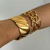 Youthway Metal Flower Skeleton Cuff Open Bracelet 18K Gold Color Waterproof Minimalist Stainless Steel Wrist Jewelry