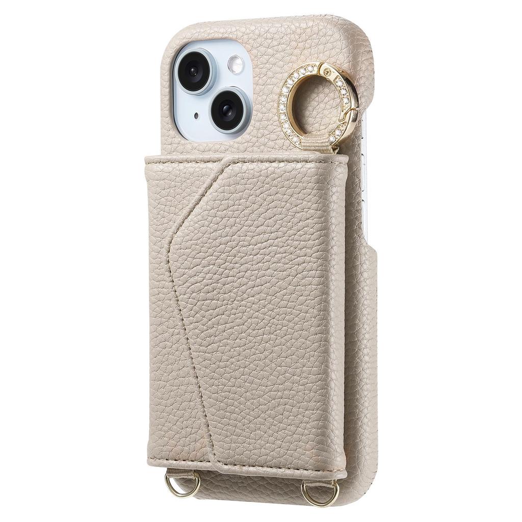 Sharp WISH4 iPhone15 Diamond Line Finger Ring Crossbody Phone Case with Card Slot
