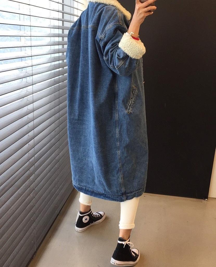 Podzimní a zimní nová korejská verze bavlněné bundy volná a silná rovná hlaveň 100% bavlněná bunda kovbojský kašmírový kabát