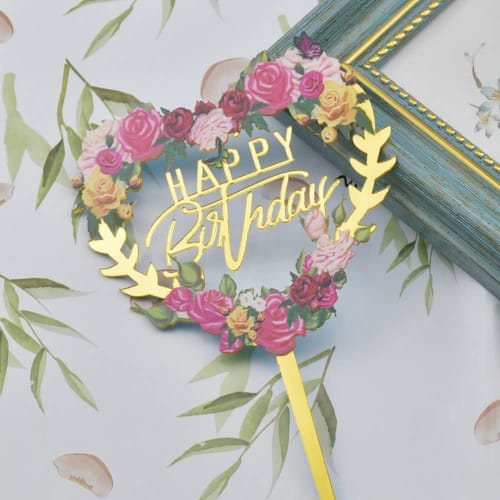 LIKENNY 5-Piece Set of Cake Topper, Birthday Cake Decoration, Cake Insert Card, Flower, Happy Birthday Party Cake Decorating Supplies for Celebrations