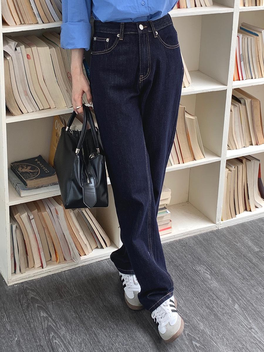 

Vision Deep Blue High-Waist Slimming Women s Jeans - Korean Style, Straight Leg, Versatile Casual Wear Large синий