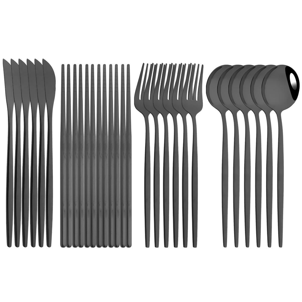 Luxury Chopsticks Knife Fork Spoon Cutlery Set 18/24 Pcs White Gold Dinnerware Set Stainless Steel Flatware Korean Tableware Set