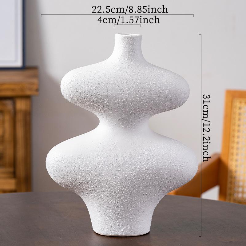 Ceramic Vase Geometric Gourd Shape Flower Vase Black and White Coarse Pottery Flower Arrangement Accessories Home Decoration