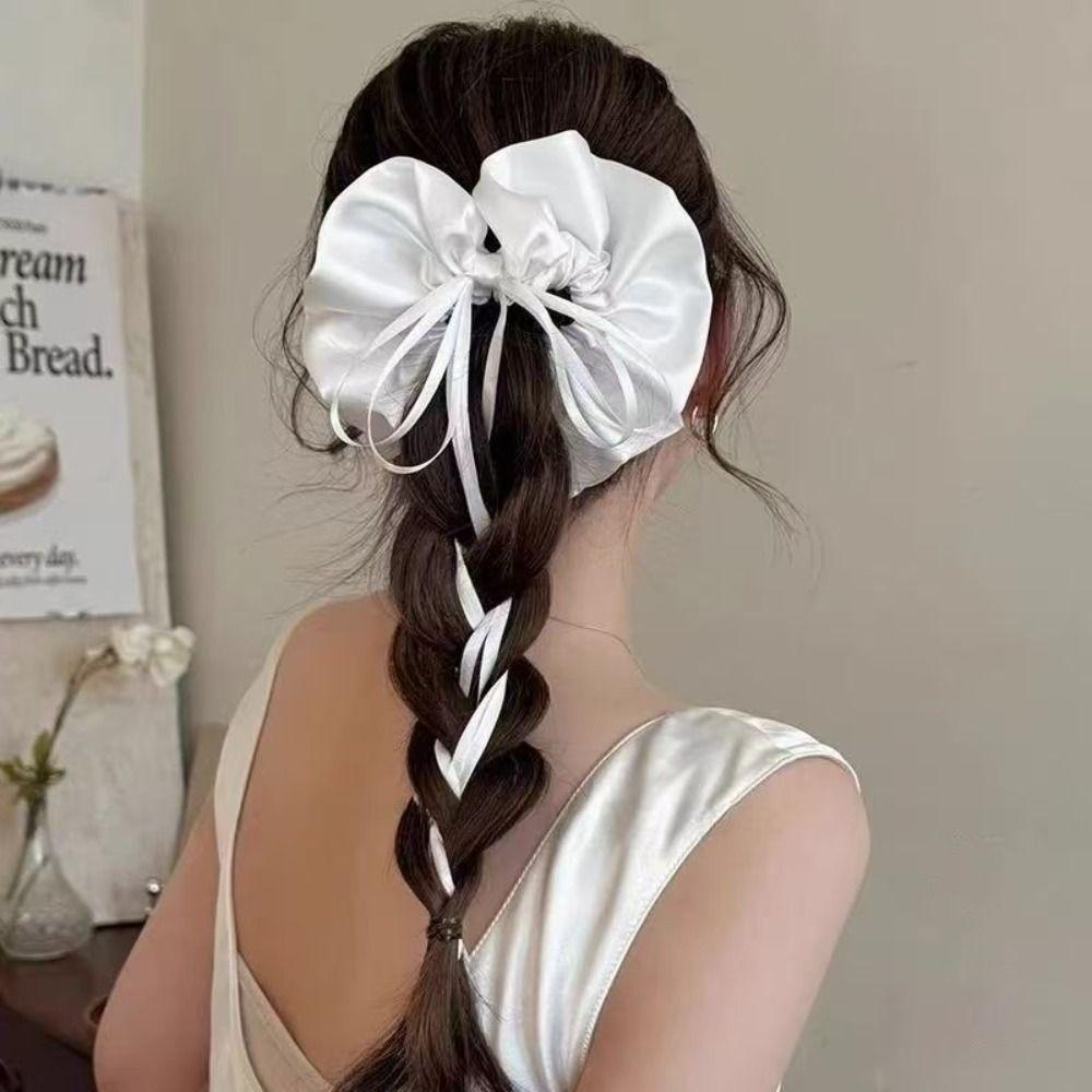Satin Material Hair Tie Black/White Hair Accessory Romantic Bow Scrunchie Bridal Occasions