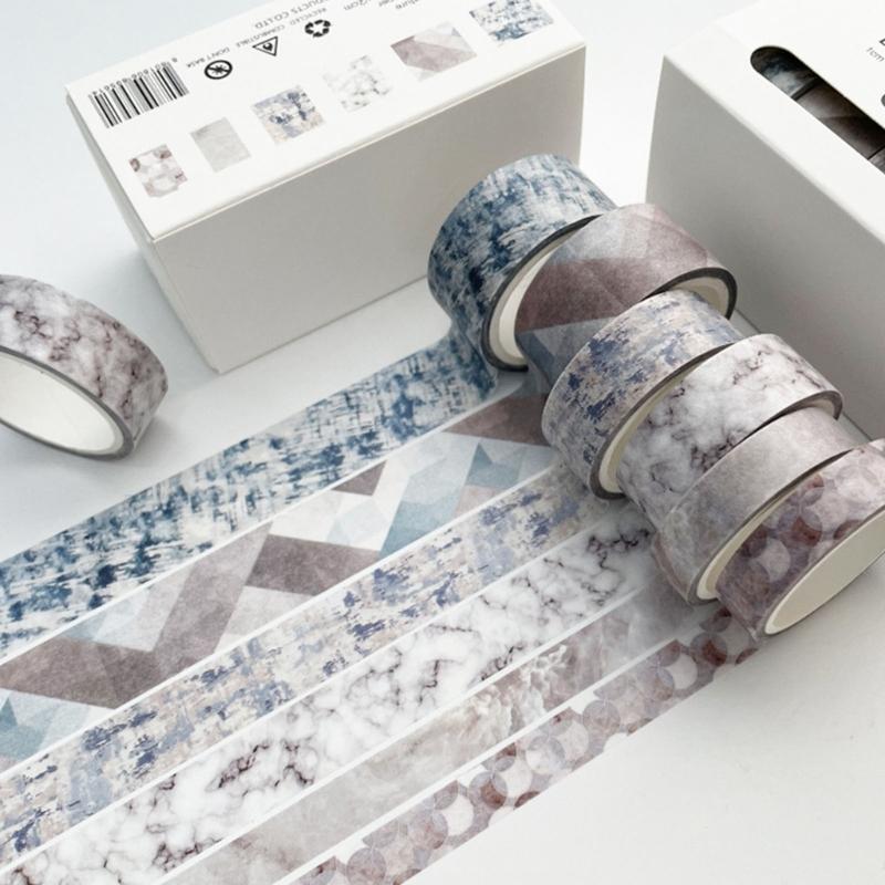 6Rolls Gridded Decorative Tape Scrapbooking Decorative Tape for Journaling Notebook Planner Wrapping 5Meter Per Roll