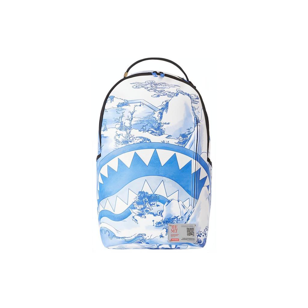 Sprayground X Metropolitan Museum Of Art Collaboration Shark Logo Blue And White Oil Painting Backpack Unisex Backpack Light-Blue W1045739