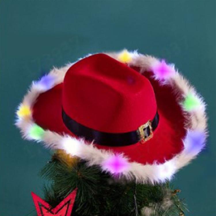 Feather Brim Cowboy Christmas Hat with Feather Brim Christmas Felt Adult Hat
