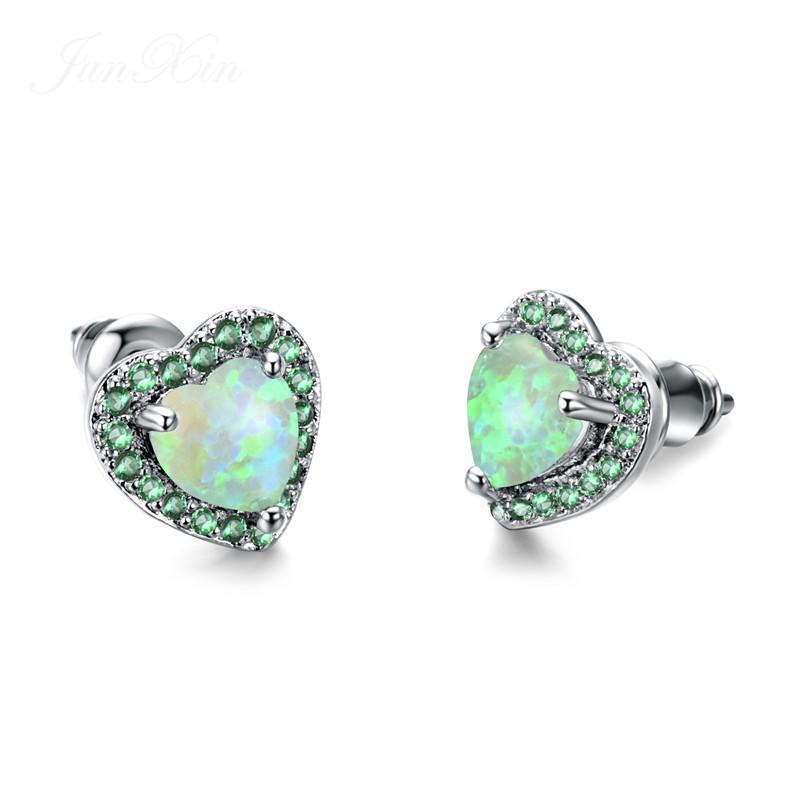 Luxury Female Black/Green/Red/Blue/White Stud Earring Fashion Small Opal Heart Earrings For Women Vintage Wedding