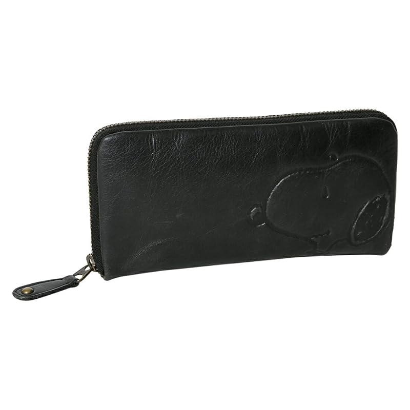 

[Peanuts] 73166 snoopy genuine leather long wallet round zipper Zipper opening/closing ladies black