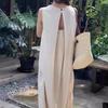 Women's Casual Sleeveless Pleated A-line Dress with Hollow-Out Design