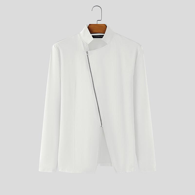 INCERUN Magliette Casual da Uomo con Collo Stretto, Manica Lunga, Zip Laterale, Vestibilità Aderente