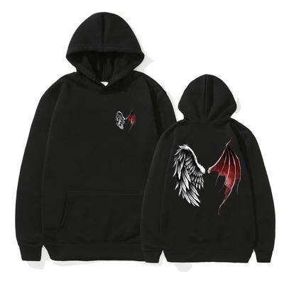 Lucifer Wings Kazak Kapşonlu Şeytan Melek Kanatları Cennet ve Cehennem Hediye Fikri Kadın Kapşonlu Polar Kazak Spor Sweatshirt