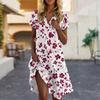 Women's Casual Fashion Lapel Floral Print Dress Short Sleeve V Neck Short Skirt