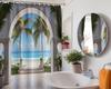 Summer Beach Theme Shower Curtain Beachy Coastal Palm Pattern Ocean Tropical Scenic Nature for Bathroom,Decorative Waterproof