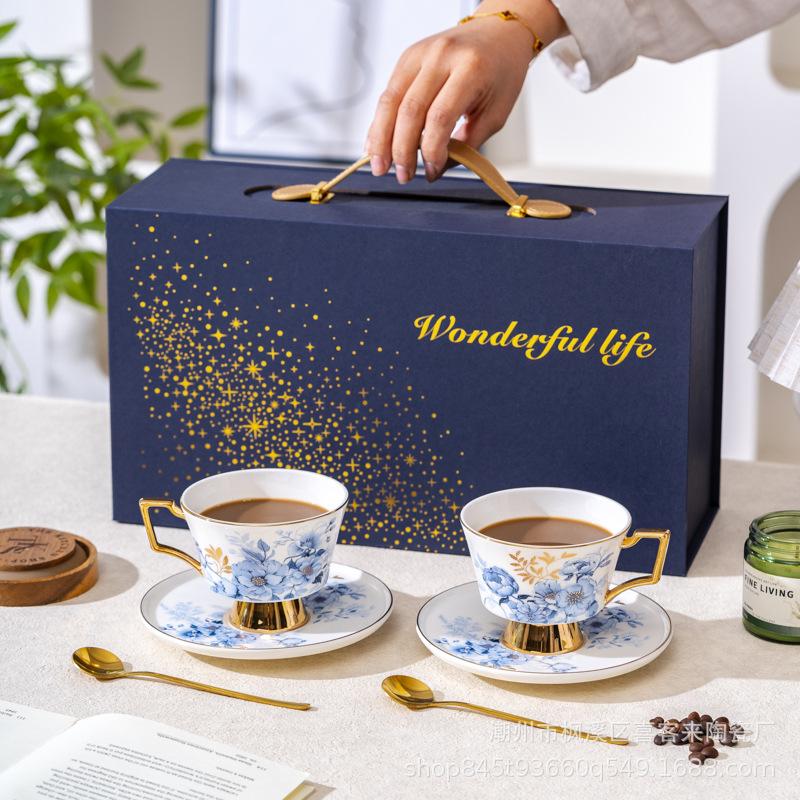 Blue Love Flower Bone China Coffee Cup Saucer High-End Exquisite Ceramic Coffee Cup Women'S English Afternoon Tea Tea Set