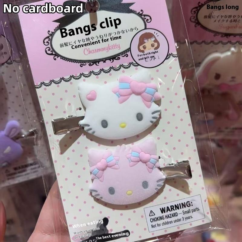 1 пара Kawaii Sanrio Заколка для волос Милый Мультяшный Флокированный Hello Kitty Kuromi Челка Боковая заколка для девочек Милый аксессуар для волос Подарки