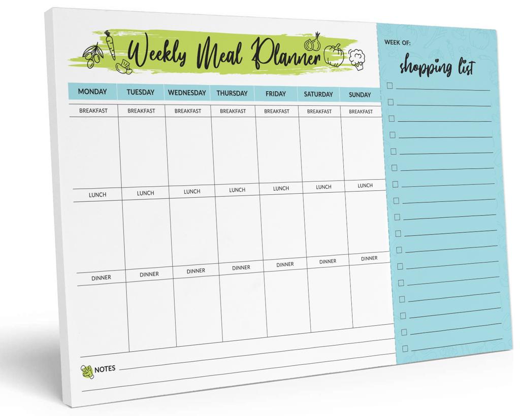 Inkdotpot Weekly Meal Planner Notepad 7"x10 , "Kitchen Menu" Magnetic Meal Planning Pad with Tear Off Grocery S-54 Sheets