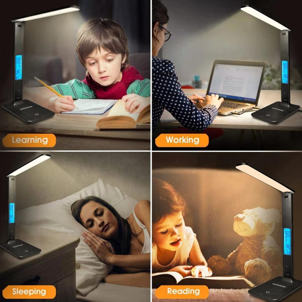 New LED Desk Lamp with Wireless Charger, Dimmable Office Table Lamp, USB Charging Port