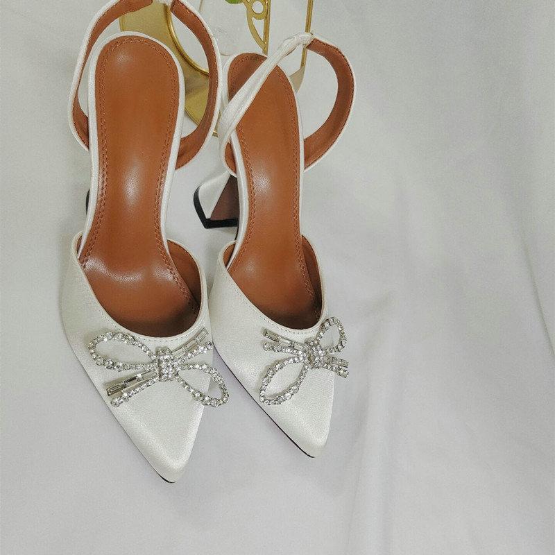 2025 Satin High Heels Women'S Bow Sexy Rhinestone Pointe Women'S Shoe Wine Glass Everything Stylish