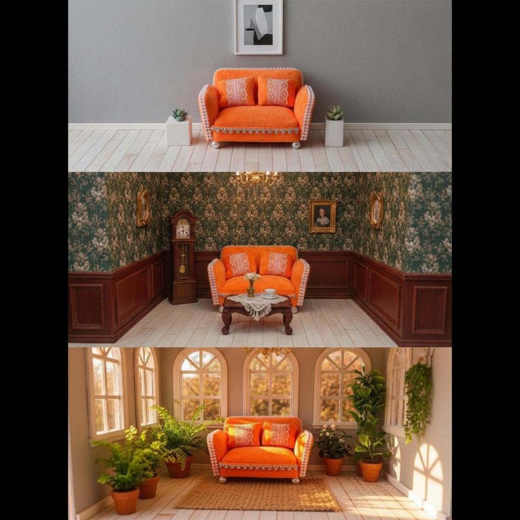 Miniature Sofa 1:12 Scale with Pillows Padded for Photography Props