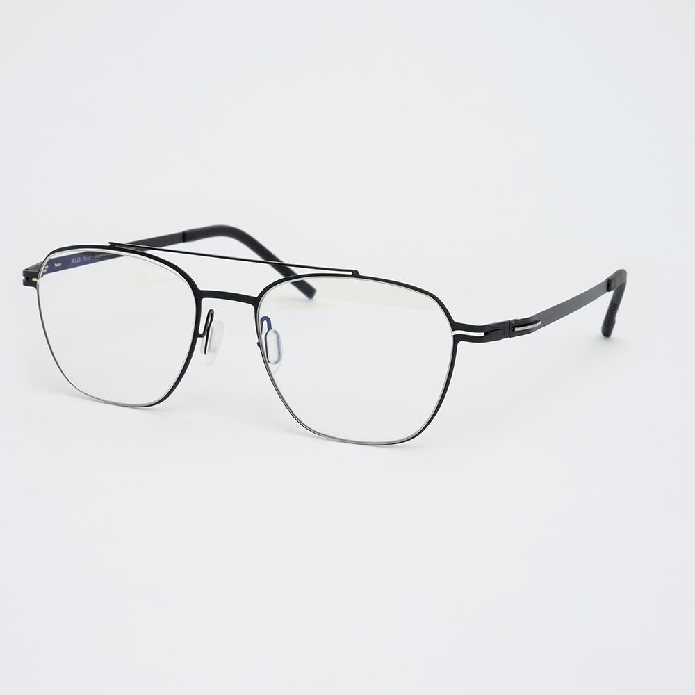 Alloaiweeo [The Air_Flat] Al8307 0909M Ultra-Lightweight Double-Bridge Retro Square Black Eyeglass Frame