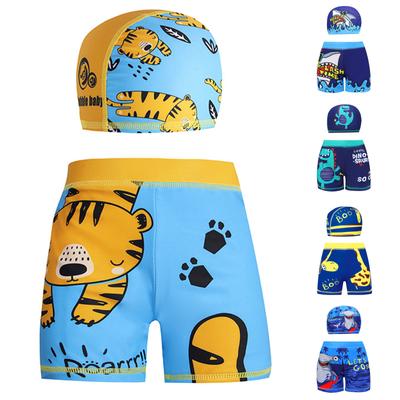 Children's Dinosaur Printed Swimming Trunks And Swimming Caps