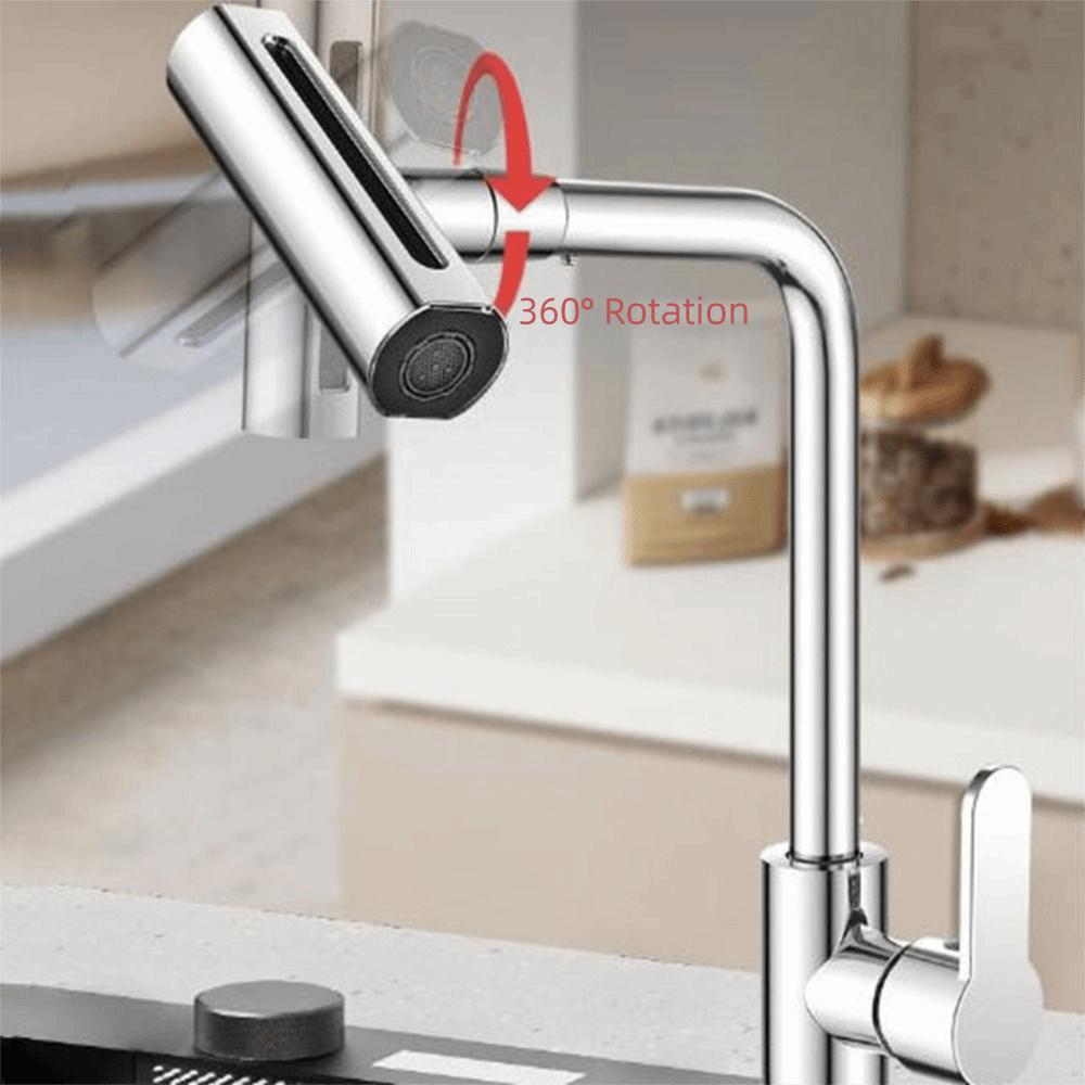 Hot Cold Single Hole Waterfall Kitchen Faucet 360°Rotating Sink Splash-proof Faucet  for Home