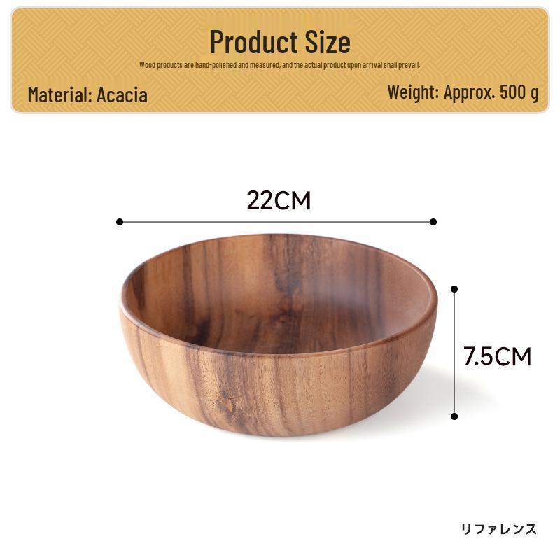 Acacia Wood Salad and Rice Bowl - Large Round Wooden Basin Tableware