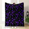 Purple and Outlined Paw Prints Scattered On a Black Background. for All Seasons Blanket Lunch Break Throw Gift