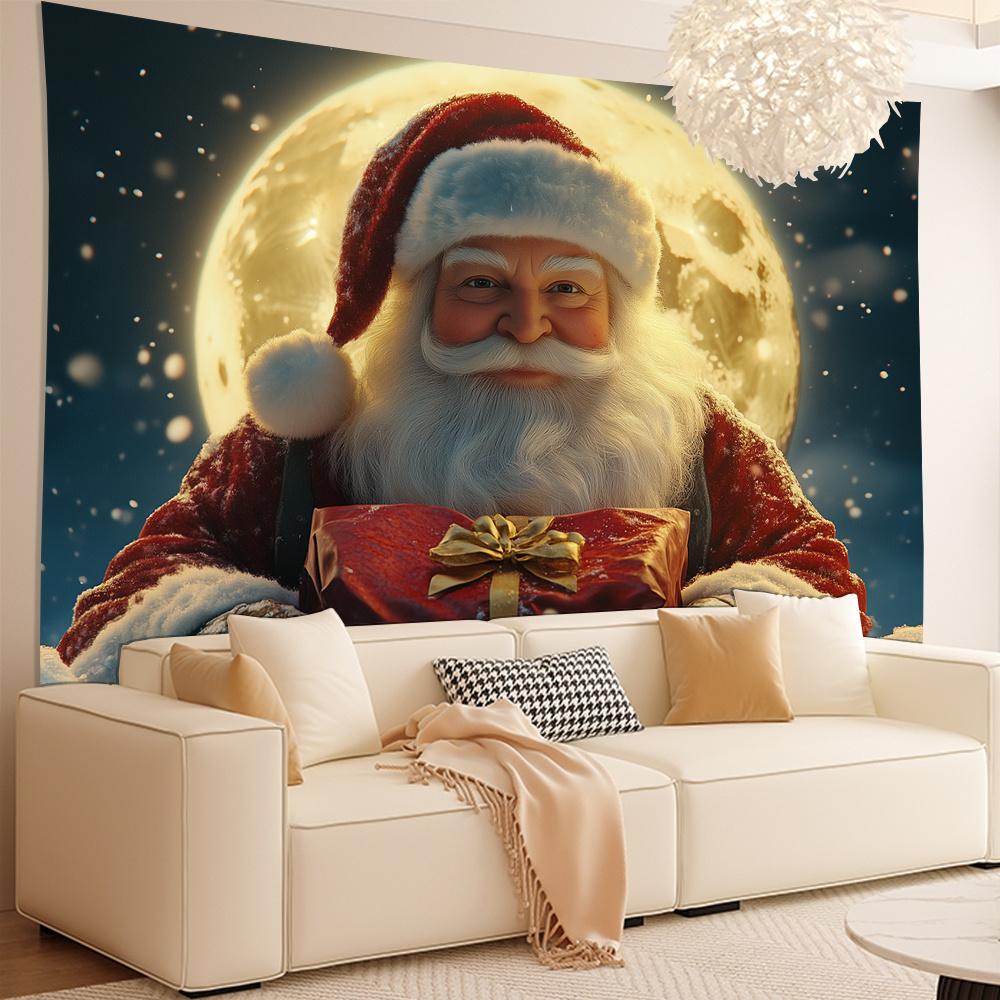 3D Christmas Town Snow Scene Wall Tapestry Winter Wonderland Backdrop New Year Wall Hanging Decor for Living Room Best for Christmas