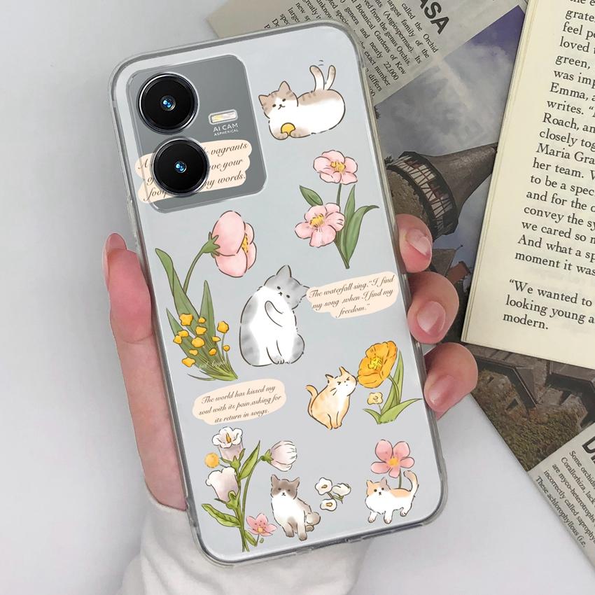 Coque de téléphone transparente pour Vivo Y36 Y22S Y33 Y35 Y37 Y27 Motif caneton mignon Silicone souple Haute qualité Résistante aux rayures Coque de protection pour Vivo Coques